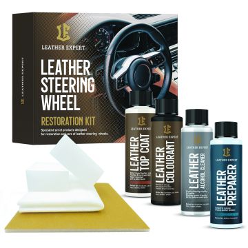 Leather Expert Steering Wheel Restoration Kit sada na renovaci černého koženého volantu se saténovým povrchem 4x50ml 200ml