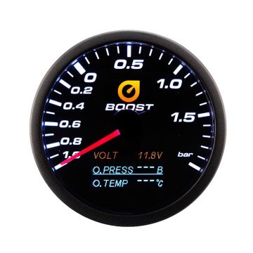 Auto Gauge 60mm - 4v1 ukazatel plnicího tlaku napětí tlaku oleje a teploty