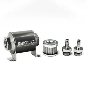 DeatschWerks In-Line Fuel Filter Kit 3/8IN Barb 5 Micron 70mm