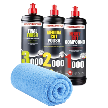 MENZERNA Sada lešticích past 1000 2000 3000 3x250ml mikrovláknová utěrka korekce laku