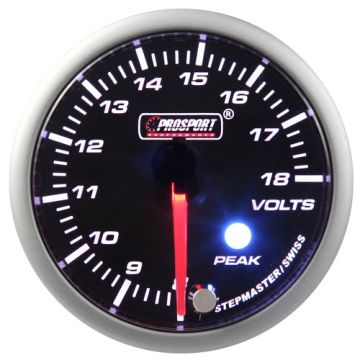 Budík napětí (Voltmetr) Prosport Stepper Motor Peak series 52mm Zelený