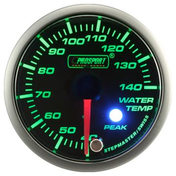 Budík teploty vody Prosport Stepper Motor Peak series 52mm Zelený