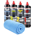 MENZERNA Sada lešticích past 1000 2000 3000 + vosk Sealing Wax Protection 4x250ml + mikrovláknová utěrka kompletní korekce a ochrana laku-1