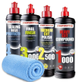 MENZERNA Sada lešticích past 1000 2500 3000 + vosk Sealing Wax Protection 4x250ml + mikrovláknová utěrka kompletní korekce a ochrana laku-1